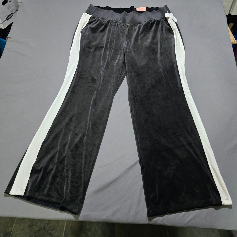 Livi Velour Active Pants Women 18/20 Grey White‎ Side Stripe Wide Leg Lounge NEW